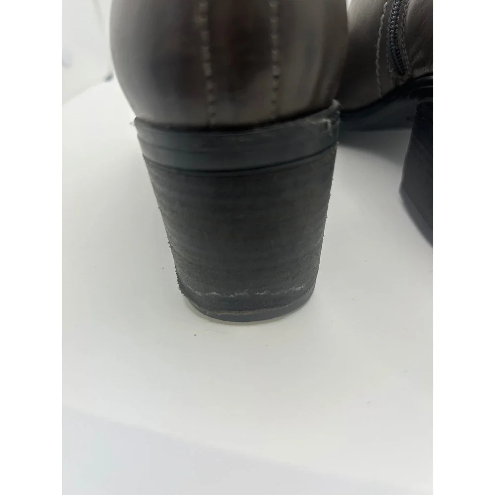Eric Michaels Leather Ankle Boots Gray Brown Block Heel Contrast Stitch Size 36